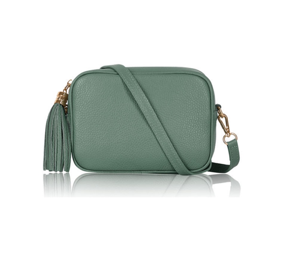 Adjustable Leather Camera Bag Dusty Green Armed & Handmade Jewellery UK