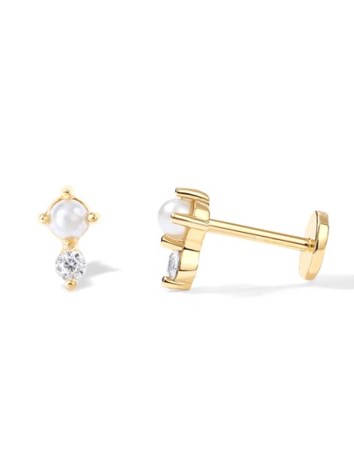 Single-Gold-Style-1-925-Sterling-Silver-Cubic-Zirconia-Geometric-Single-Earring-With-Flat-backs