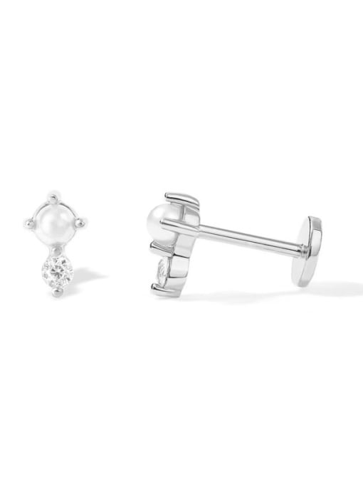 Single-Rhodium-Style-1-925-Sterling-Silver-Cubic-Zirconia-Geometric-Single-Earring-With-Flat-backs
